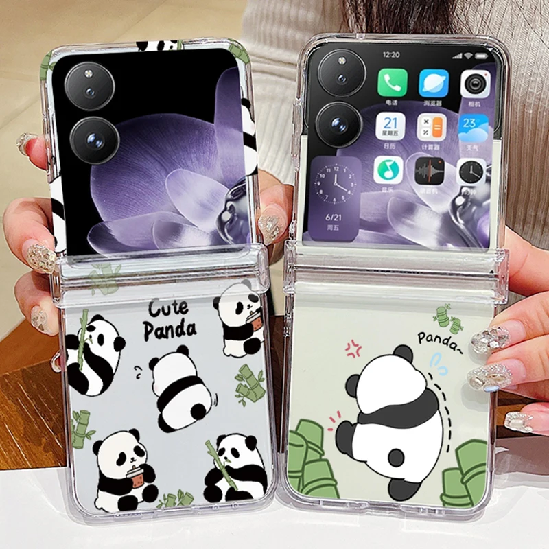 Panda Pattern Transparent Shockproof Phone Case - Slim Hard PC Clear Folding Cover