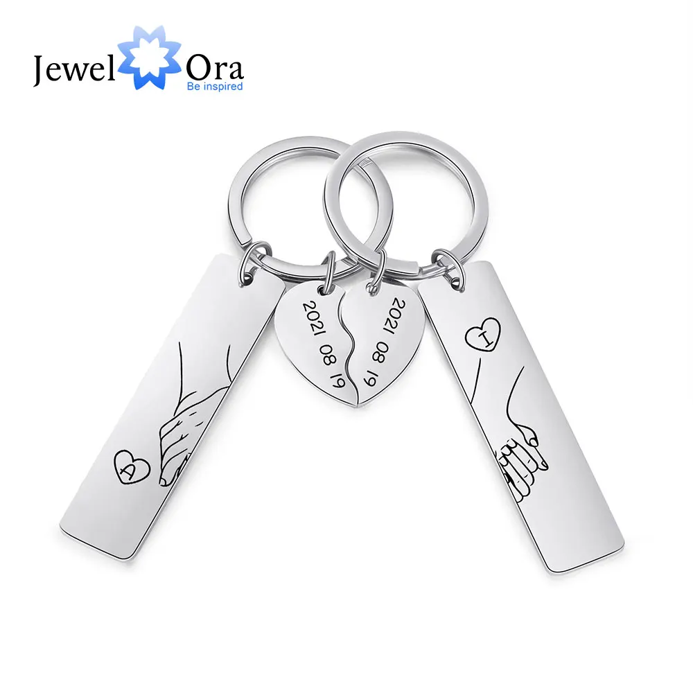 

Custom Initial & Date Engraved Keychains for Women Stainless Steel Personalized Heart Keyring for Couples Gifts for Valentines