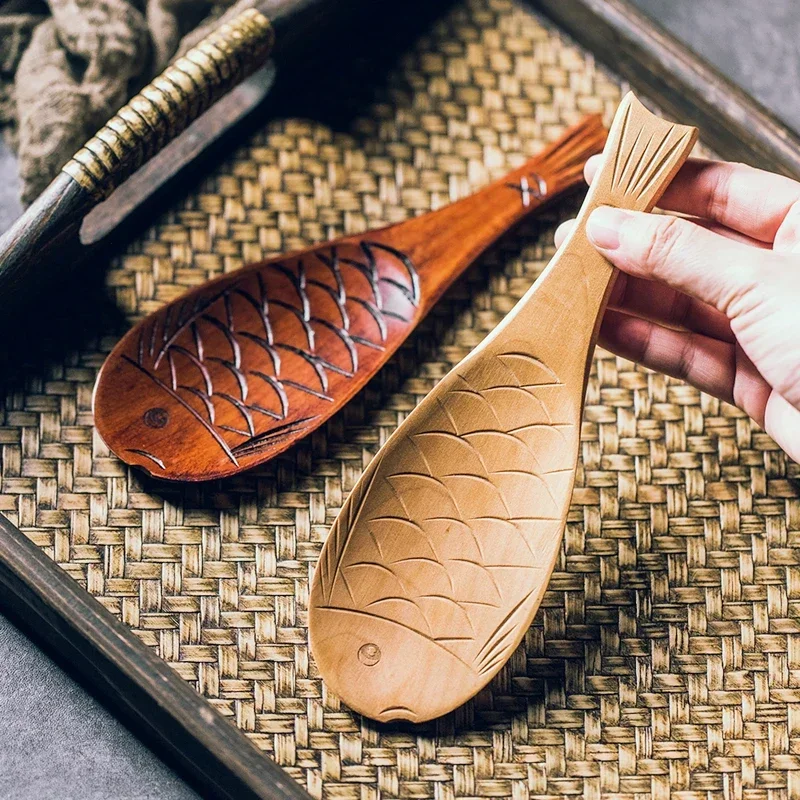 Fish shaped rice spoon Creative Japanese and Korean rice spatula household kitchen tableware wooden spoon