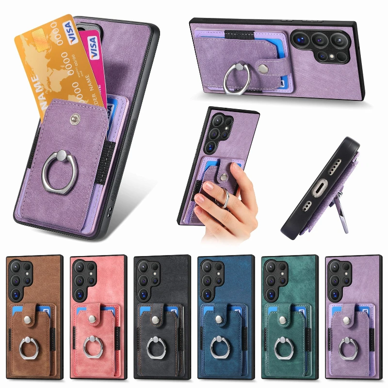 Ring Stand Card Holder PU Leather Shockproof Phone Case - Tough Hard Protective Cover