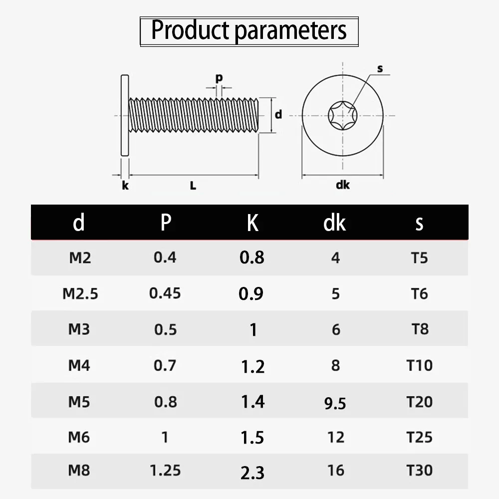 Torx Head Screws 304 Stainless Steel M2 M2.5 M3 M4 M6 M8 Six-Lobe Ultra Low Flat Wafer Head Machine