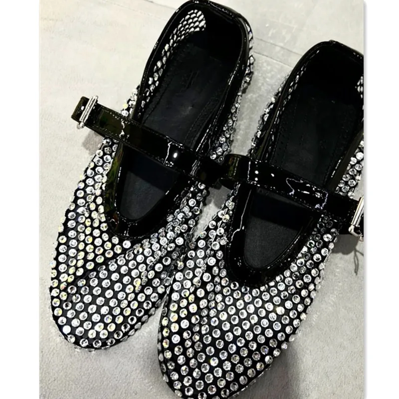 

Mesh Buckle Strap Ballet Shoes, Women's Full Diamond Flat Shoes, Hollowed Out Mary Jane Single Shoes, Fishing Net Shoes, Trendy