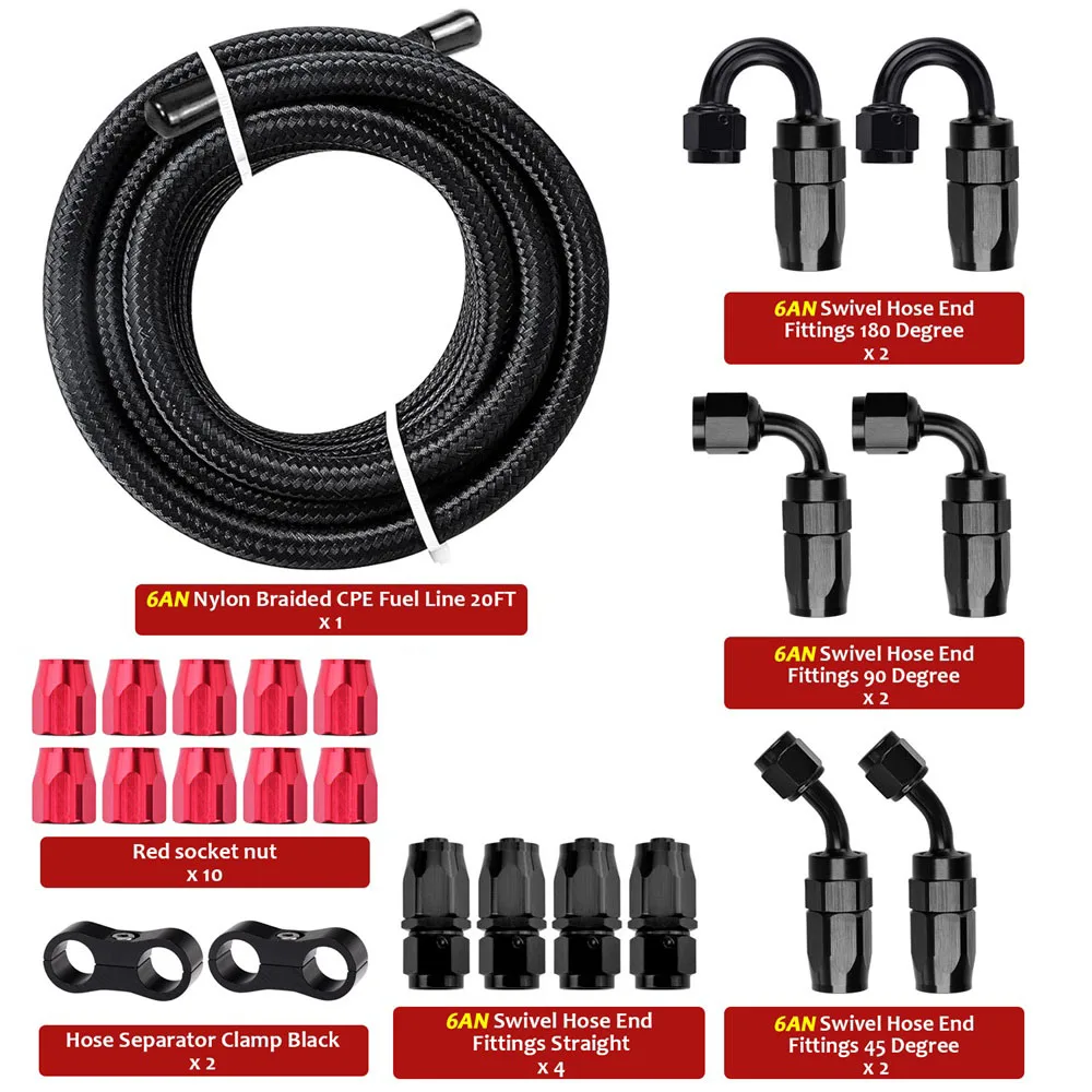 

Шланг для топлива 12 футов 20 футов AN6, топливный инжектор, шланг для масляного и газового охлаждения, шланг из нейлоновой нержавеющей стали с плетеной трубкой внутри из резины CPE