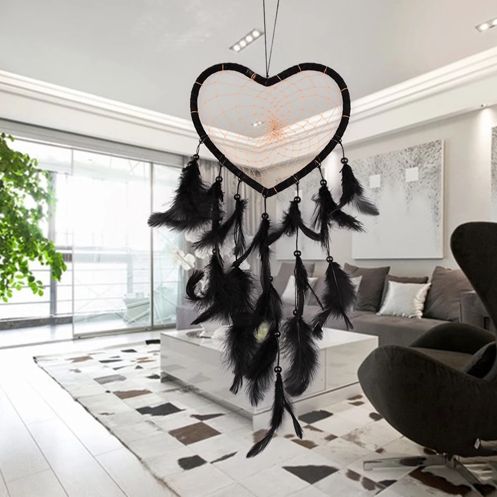 Dream Catcher Wind Chimes Art Chimes Home Craft Dreamcatcher Ornament Hanging Bedroom Decoration Gift Black Indian Feather 4