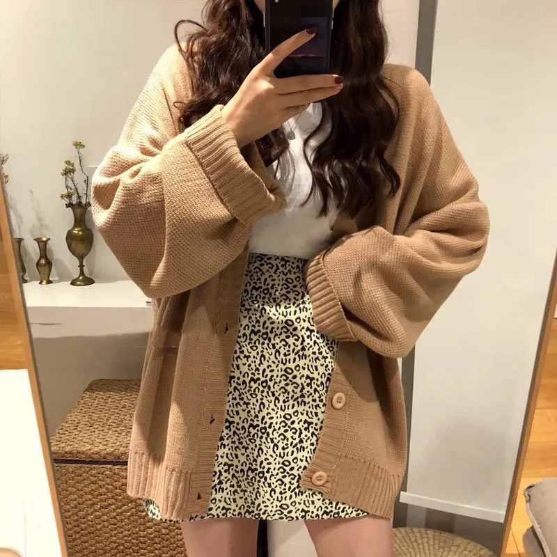 Fashion Autumn and Winter New Women's Cardigan Long-sleeved Loose Sweater Retro Solid Color Knitwear Single-breasted Jacket