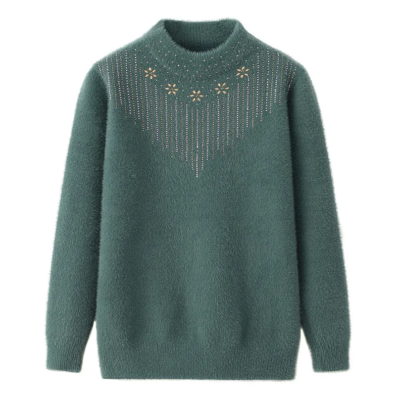 

Fdfklak Women Round Neck Sweaters Autumn Winter Slim Pullover Basic Tops Casual Imitation Mink Velvet Sweater Soft Warm Jumper