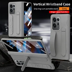 Silicone 180° Rotating Wristband Stand with Hinge 3-in-1 Full Lens Protection Drop-proof Phone Case for Oppo Find N2 (Grey)