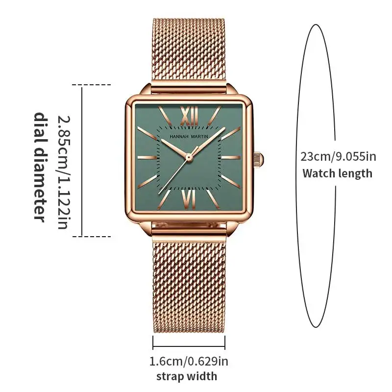 Hannah Martin Classic Women's Watch Fashion Square Stainless Steel Mesh Belt with Japanese Quartz Movement Gift Watch for Women 3