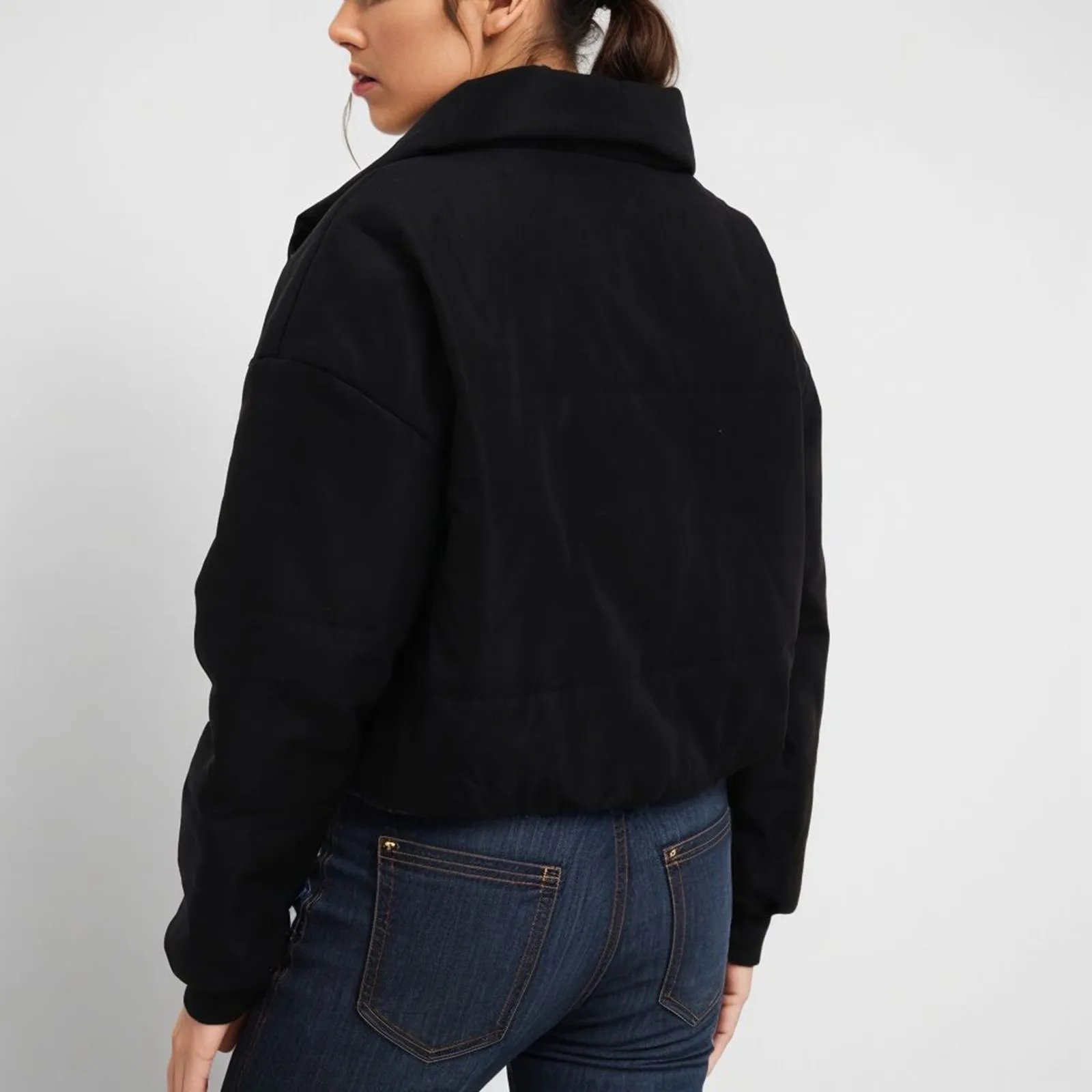 

Women Fashion Warm Down Jackets Solid Color Stand Collar Long Sleeve Outerwear Autumn Winter Simple Style Warm Zipper-Up Coat