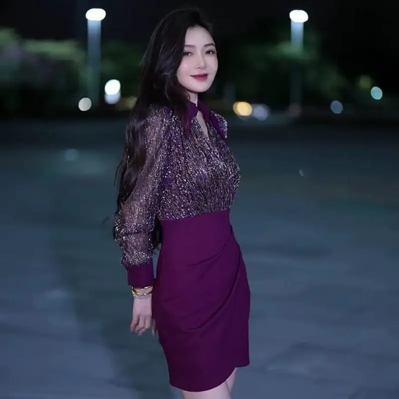 New Temperament Sexy Spicy Girl Dress for Women in Spring Spliced Slim Fit Fake Two-piece Waist Cinching Slimming Bag Dresses
