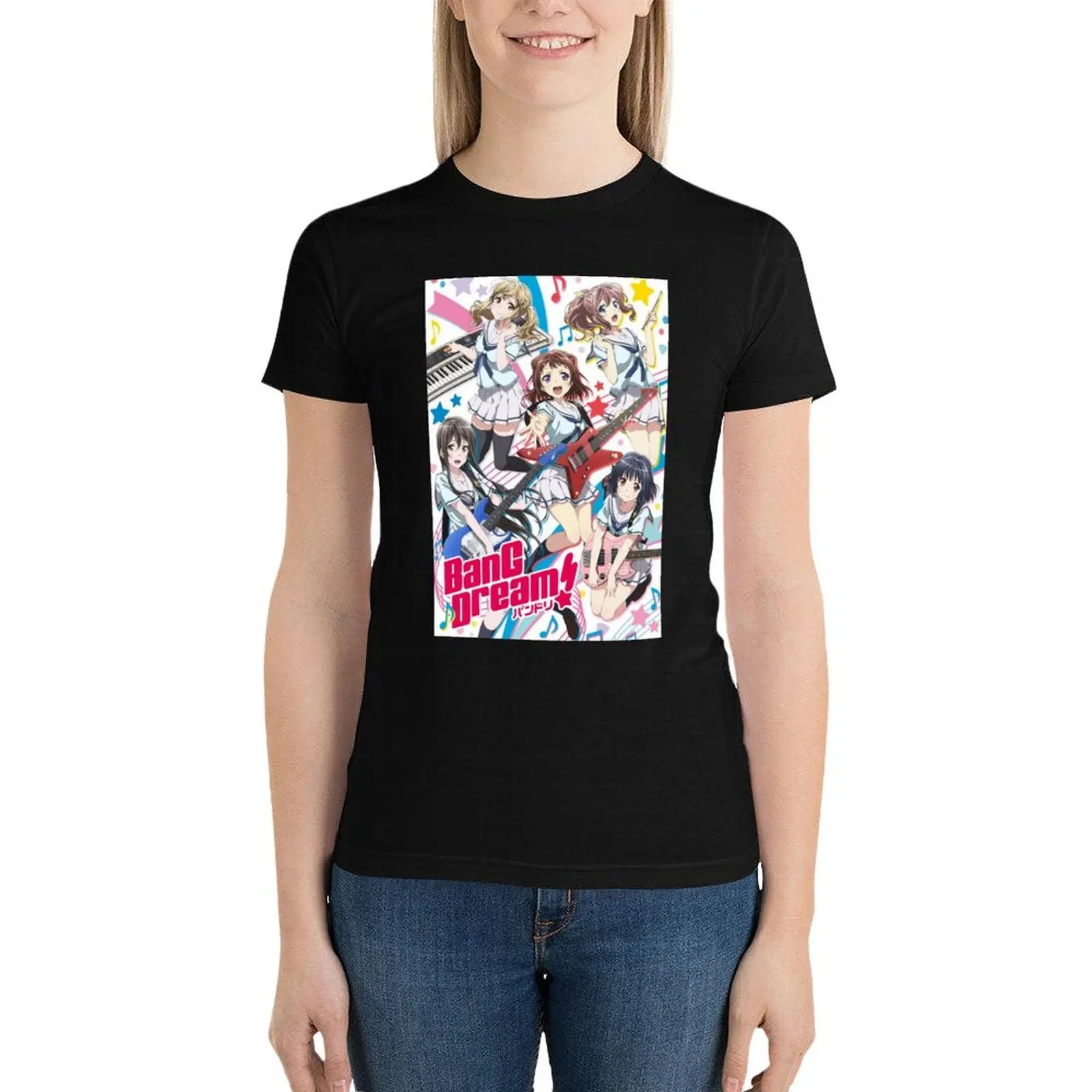 

BanG Dream! poster T-Shirt anime clothes animal print shirt for girls cute tops oversized t shirts for Women