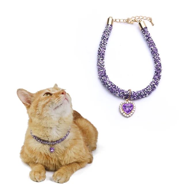 Collier de luxe en cristal pour chat pendentif en forme de c ur bijoux r fl