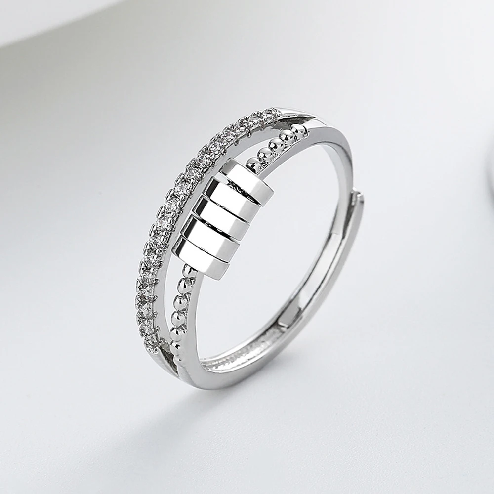 Daifuni s925 Sterling Silver Adjustable Woman Anxiety Fidget Ring With Stress Relief Jewelry For Female Zircon Jewelry Gift