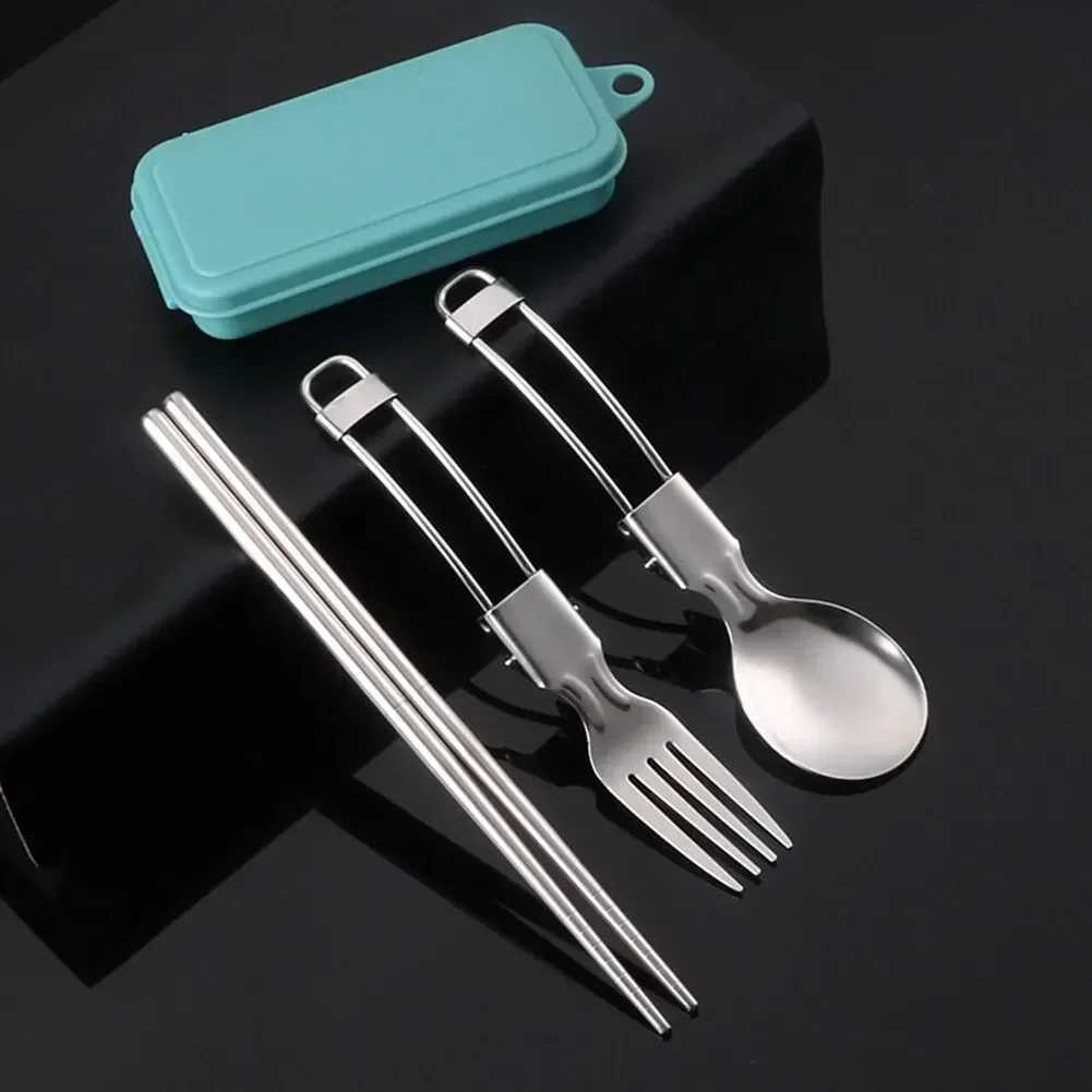Foldable Camping Spoon Fork Chopsticks Flatware Outdoor Picnic Cutlery Set Stainless Steel Utensil Spoon Set Camping Equipment Camping Cutlery Portable Tableware Portable Cutlery