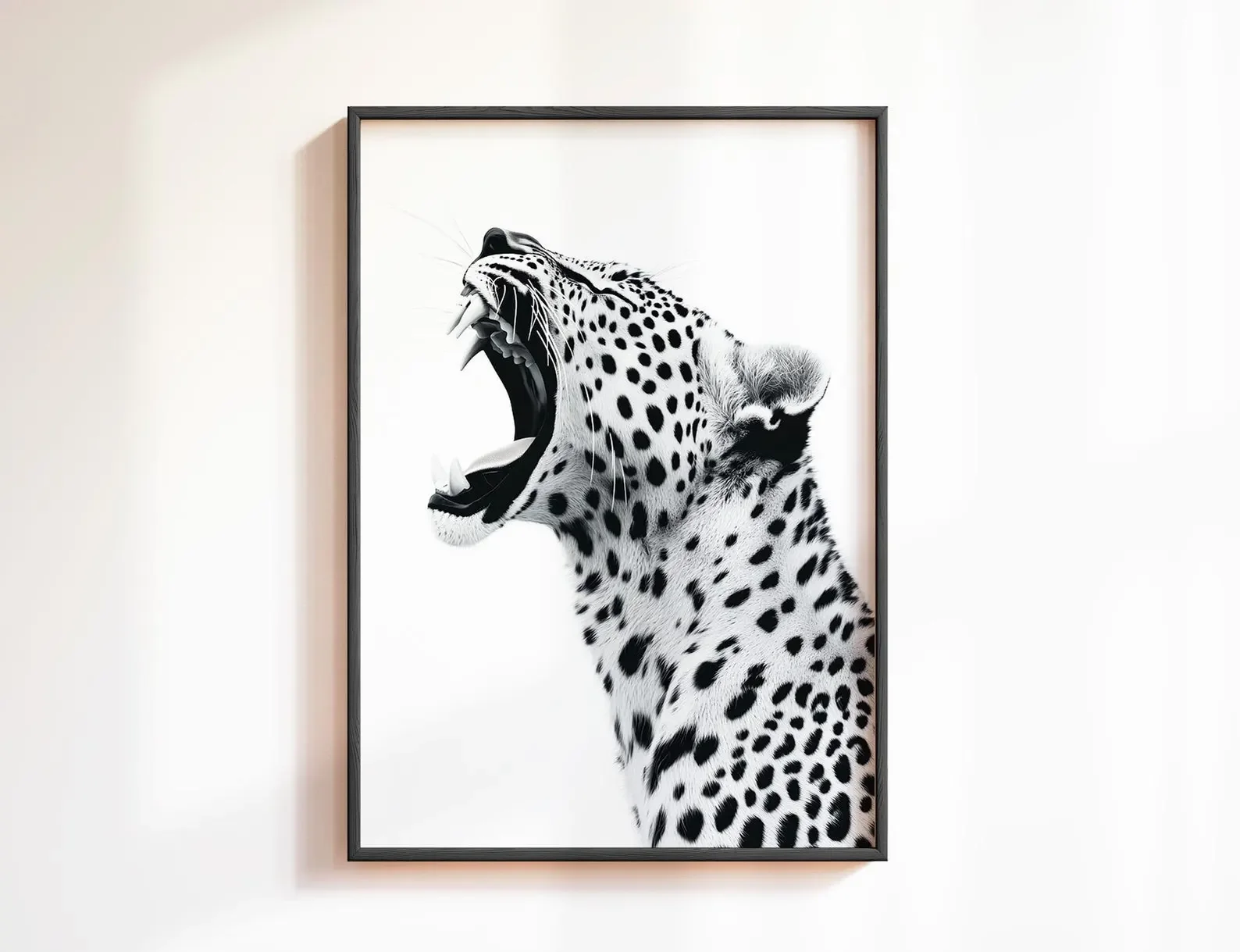 Chic Leopard Roar Black & White Wall Art - Digital Home Decor Print