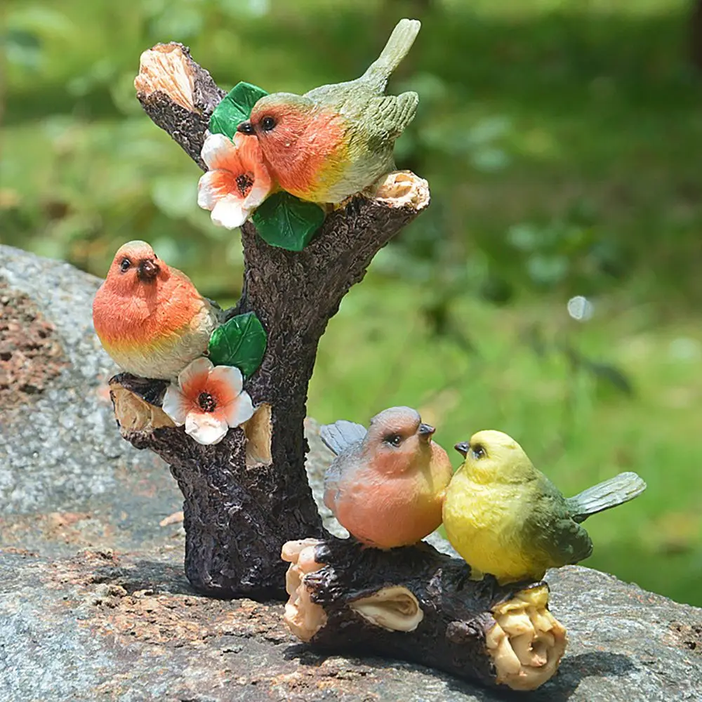 Resin Statue Resin Handicraft Ornaments Garden Statue Resin Ornament Animal Ornaments Lifelike Bird Sparrow Kingfisher On Branch Fairy Garden Micro Landscape