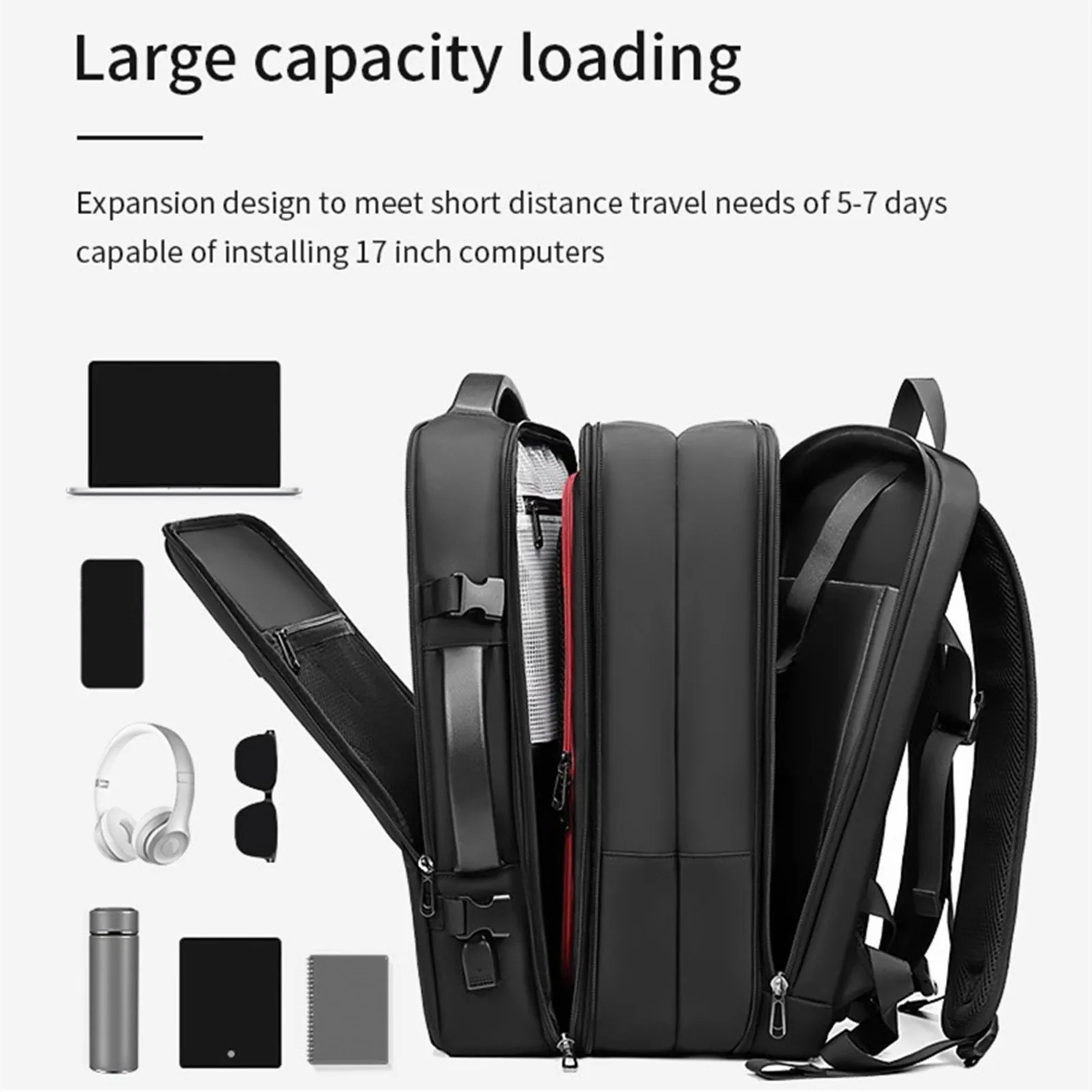 Men Scalable Business Backpack Travel Knapsack Luggage Bag Laptop Storage Pack 17.3 Computer Handbag With Waterproof Raincoat
