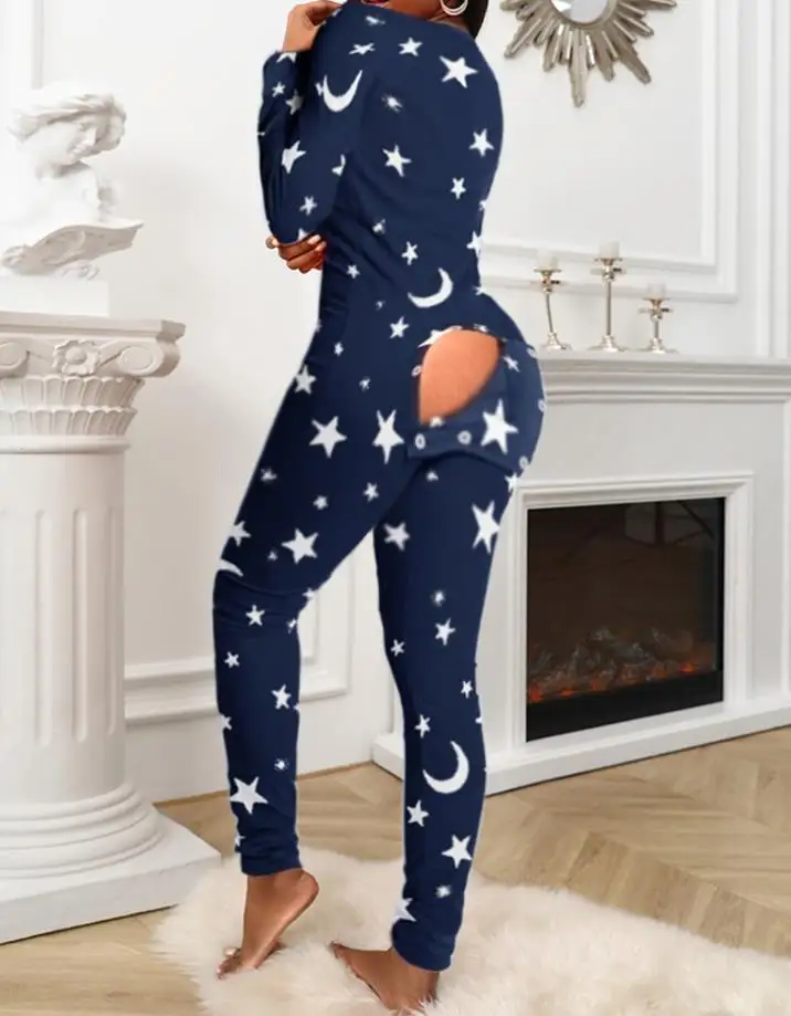 Y2K Clothing Jumpsuit Women 2023 Autumn New Fashion Casual Daily Sexy Round Neck Printed Long Sleeve Tight Patch Jumpsuit