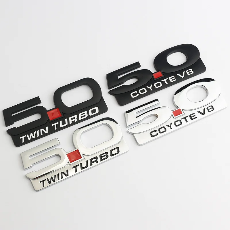 Metal 5.0 Twin Turbo Coyote V8 Emblem Fender Trunk Badge Adesivi Per Auto Per Ford Mustang Accessori Per La Decorazione Esterna