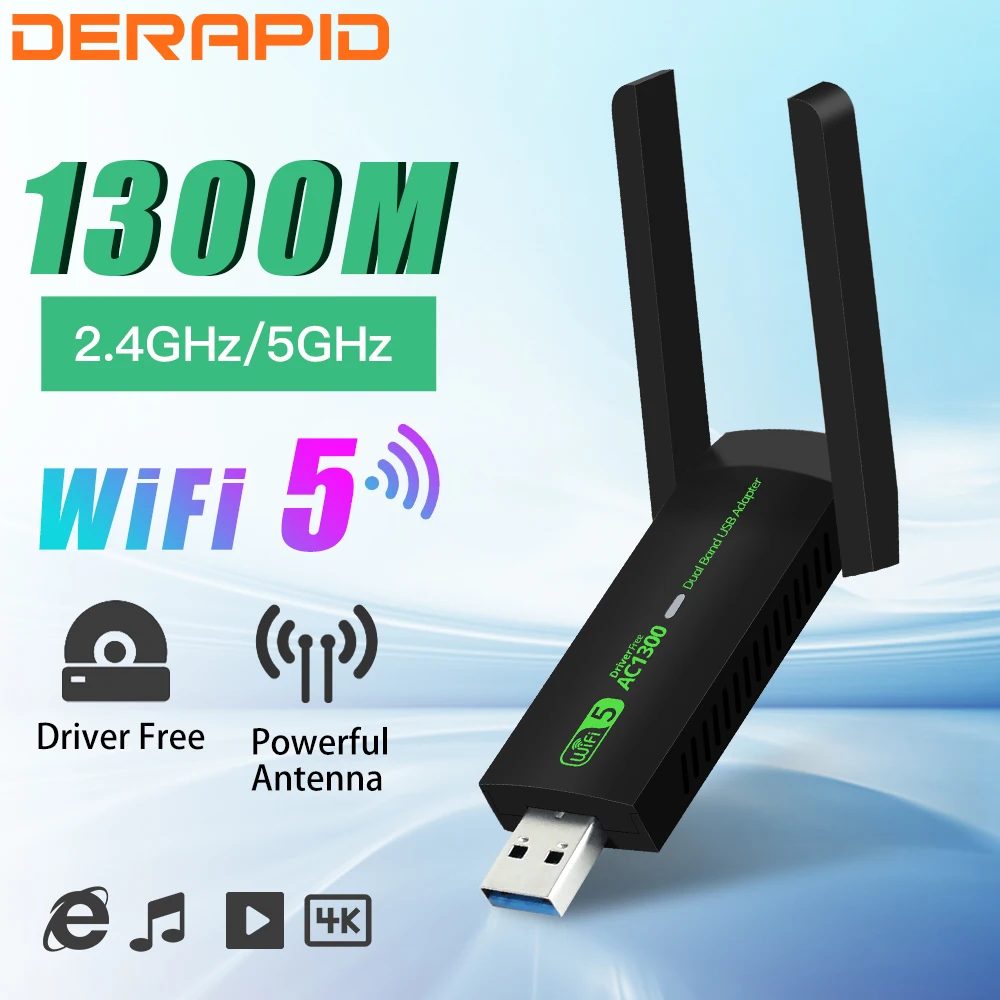 

USB-адаптер Wi-Fi 1300 Мбит/с, 2,4/5 ГГц, 802.11AC