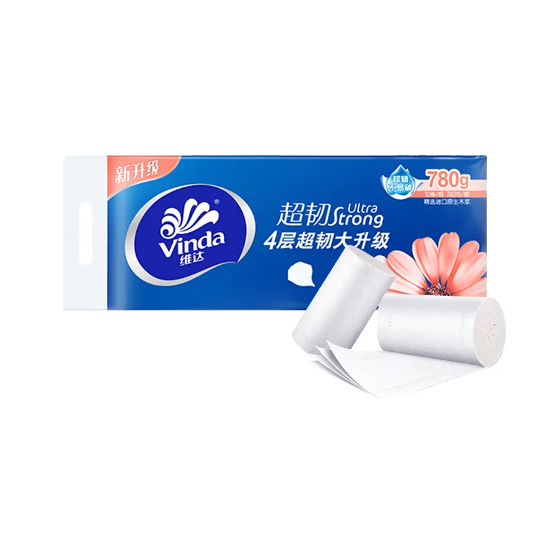 10 Rolls Of Vinda Ultra Tough Coreless Roll Paper, 4-layer Thick Roll Paper, Toilet Household Tissue Paper