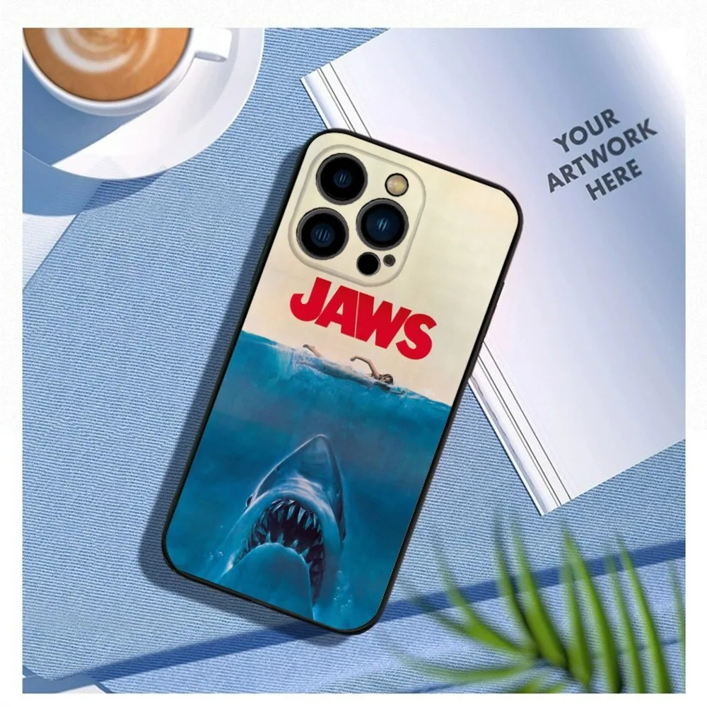 Film j-jaws coque de téléphone pour iPhone 16,15,14,13,12 Mini 11 Pro XR,X,XS,MAX 7,8 Plus housse en Silicone noir souple – Image 3