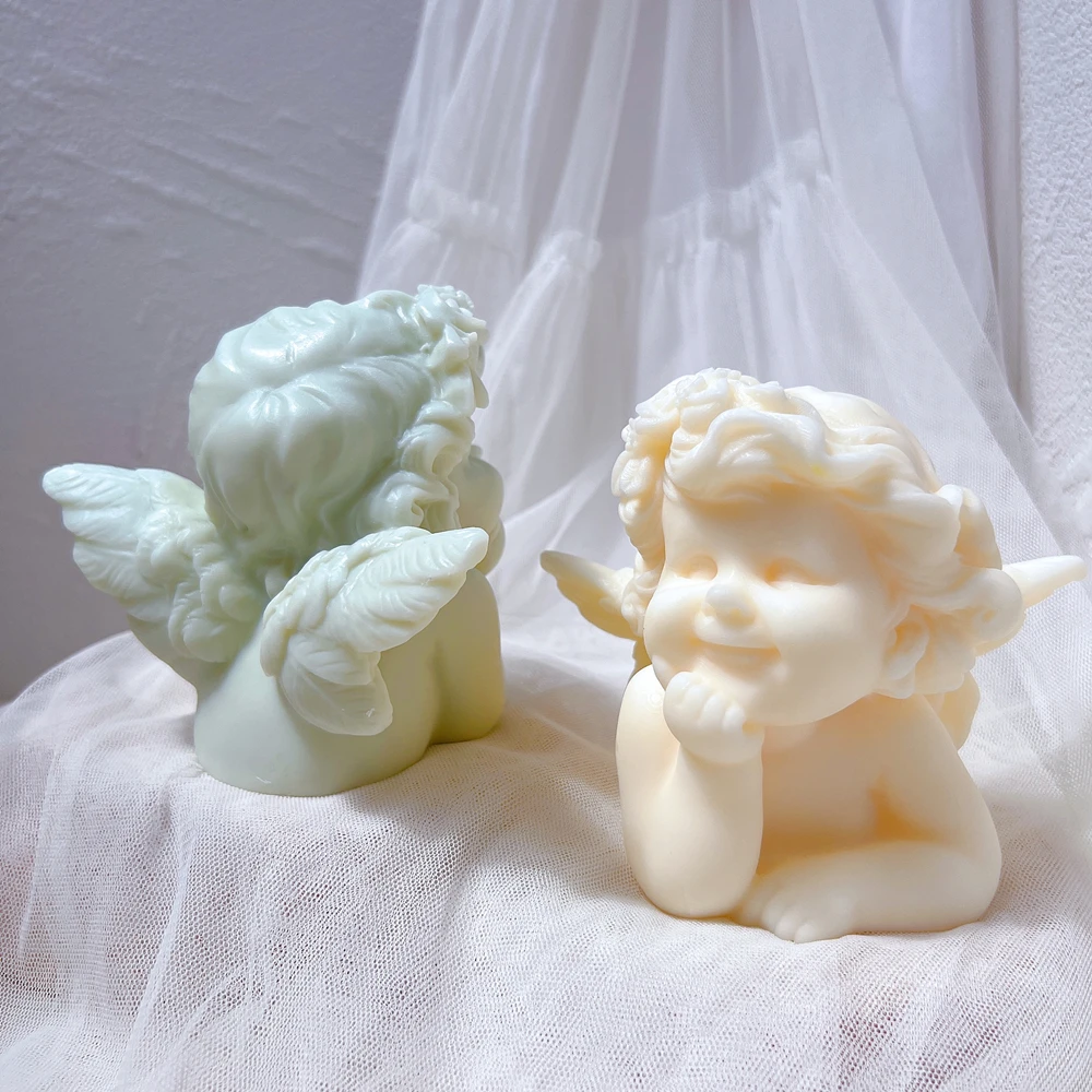 Cute Boy Angel Candle Mold Cupid Cherub Silicone Molds Cherub Angel Wings Wax Mould Home Decor