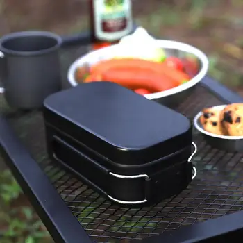 New Metal Lunch Box Aluminum Lunchbox Container Portable Outdoor Cooking Utensils Anti-Scald Camping Gear For Hiking Picnic 2