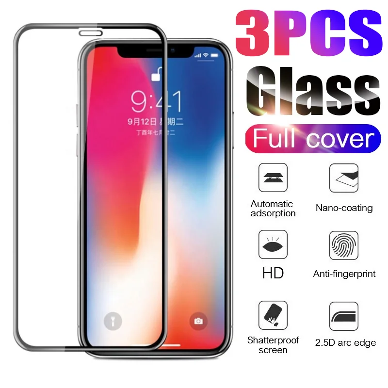 3PCS 60D Full Cover Tempered Glass For IPhone 6 7 8 Plus XR X XS 11 Screen Protectors Film On iPhone 13 12 Mini 15 14 Pro Glass