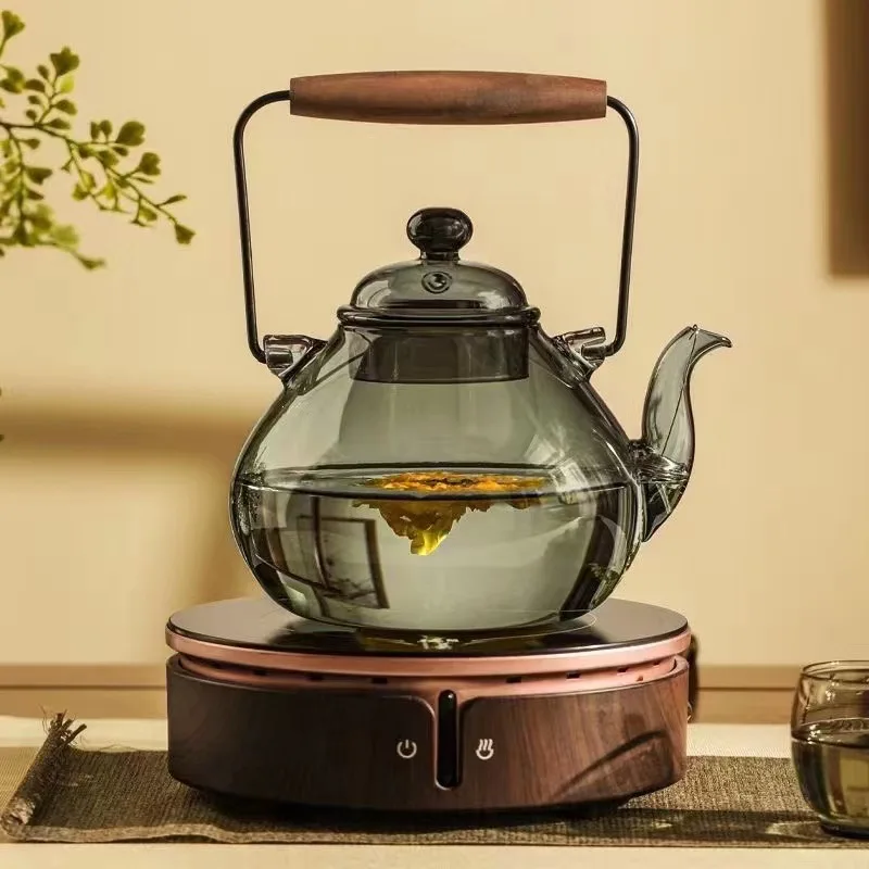 

1000ML Black Walnut Wooden Handle Lifting Pot High Borosilicate High Temperature Glass Tea High Capacity Electric Ceramic Oven