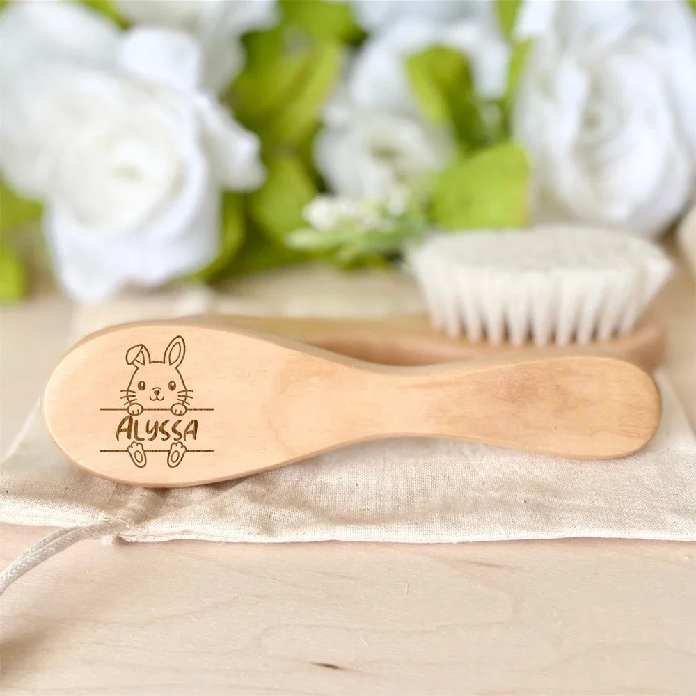 Personalized Baby Hairbrushes Custom Animal with Name Wooden Infant Hair Brush Ideal Birth/Baptism/Birthday Baby Shower Gifts 4