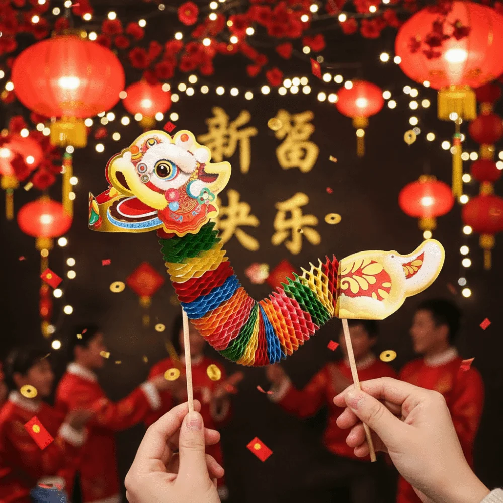 Chinese Style Paper Dance Dragon Handmade Handicrafts Chinese Handheld Dragon Paper Dragon Spring 3D Decoration