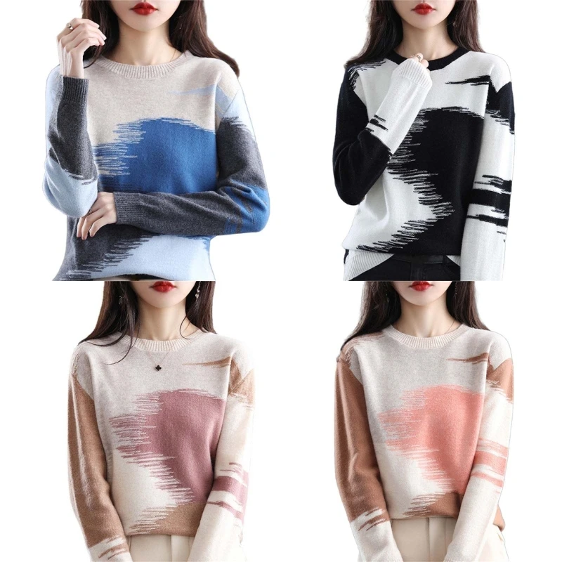 

Женский пуловер, свитер с длинным рукавом, джемпер с круглым вырезом, топы, вязаный свитер большого размера, зимние теплые