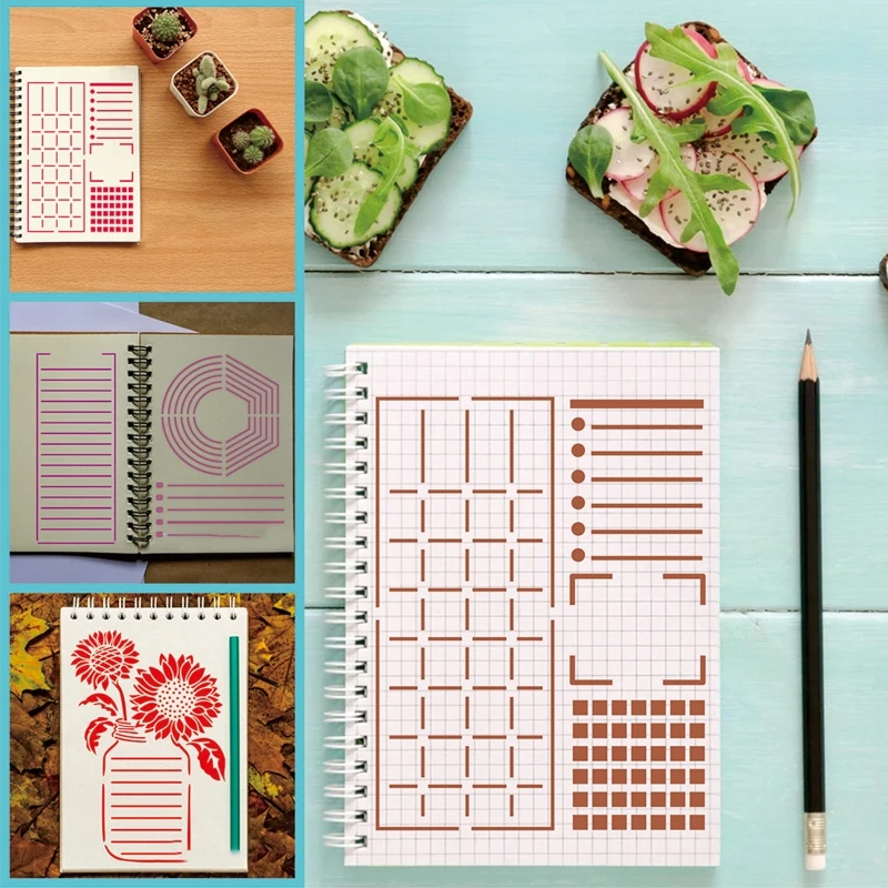 점이있는 저널을위한 T8WC Ultimate Productivity 스텐실 세트가 레이아웃을 쉽게 생성합니다. 체크리스트 알파벳 달력 24X