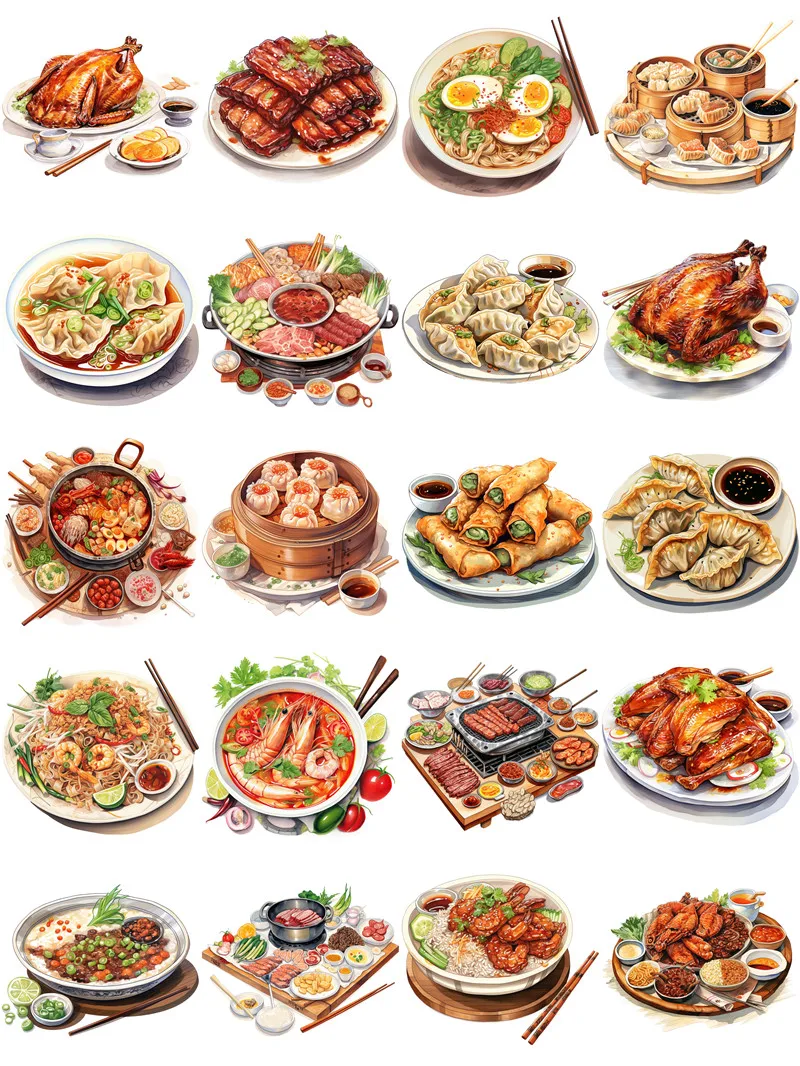 아시아 요리 스티커 공예 및 스크랩북 스티커, 어린이 장난감 책 장식 스티커, DIY 문구