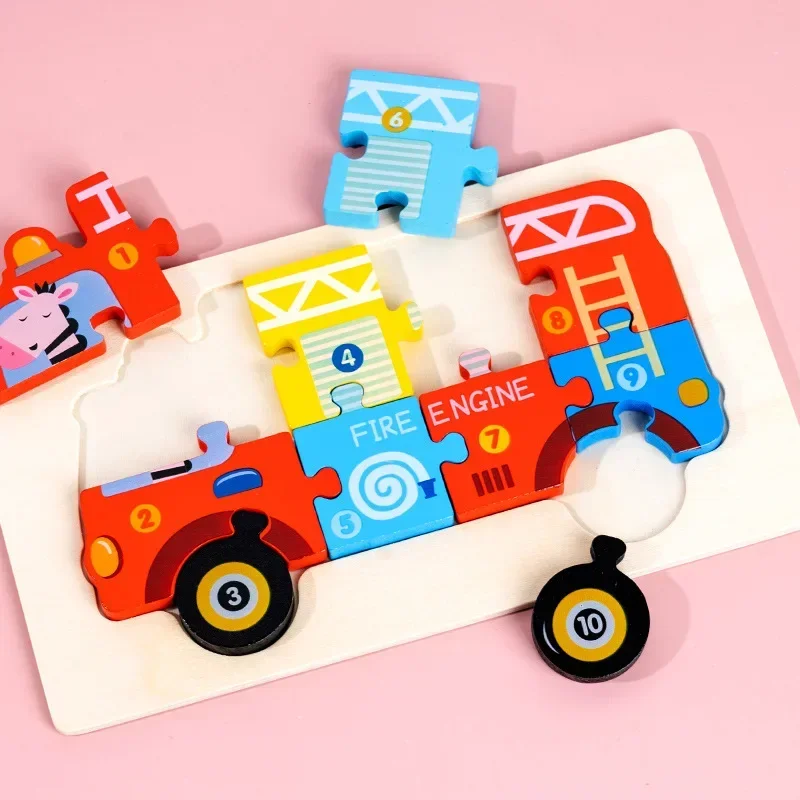 Montessori Wooden Puzzle Cartoon Animal Puzzle Game Thicken 3D Jigsaw Puzzle Educational Toys for Children Toddler 2 3 4 5 Years 5