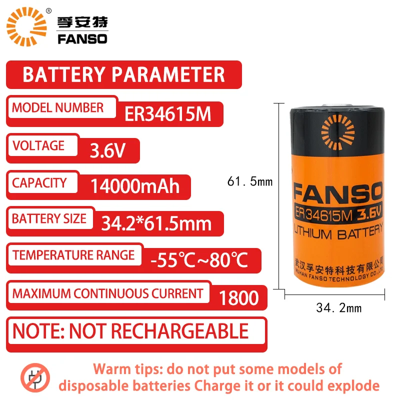 Baterias de Lítio Preliminares da Ampliação Alta de Fanso Er34615m 3.6v d para Lntelligent Água e Gás Medidores Medidores de Fluxo Dispositivos do Lot - Image 5
