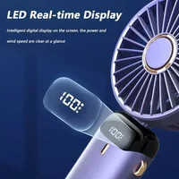 USB Handheld Mini Fan Foldable Portable Neck Hanging Fans 5 Speed USB Rechargeable Fan with Phone Stand and Display Screen 2