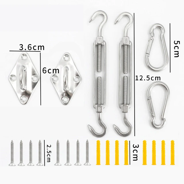 5 Mm -Es Árnyalatú Vitorla Előtető Tartozék 304 Rozsdamentes Acél Hardverkészlet 22Db/Beállított Turnbuckle Pad Eye Carabiner Clip Hook Csavarok Ezüst - Image 6