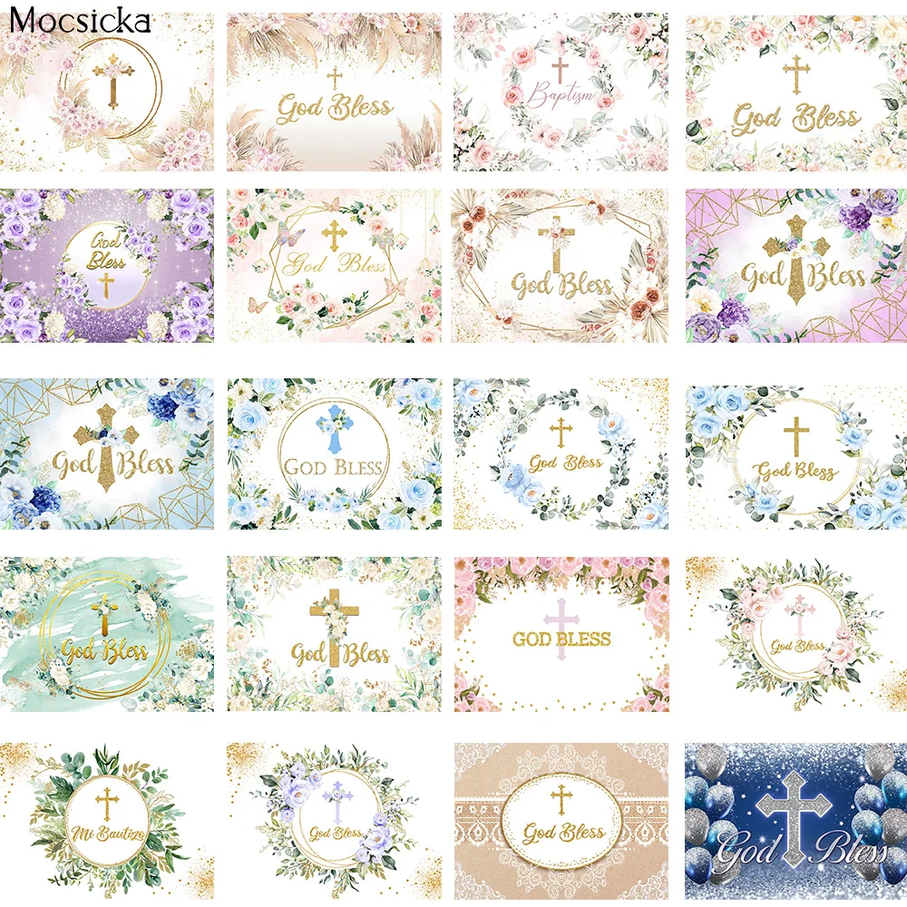 

Bohemian Baby Baptism Photography Backdrop Decoration Flower Pampas Grass Gold Cross Background Newborn Birthday Party Photos