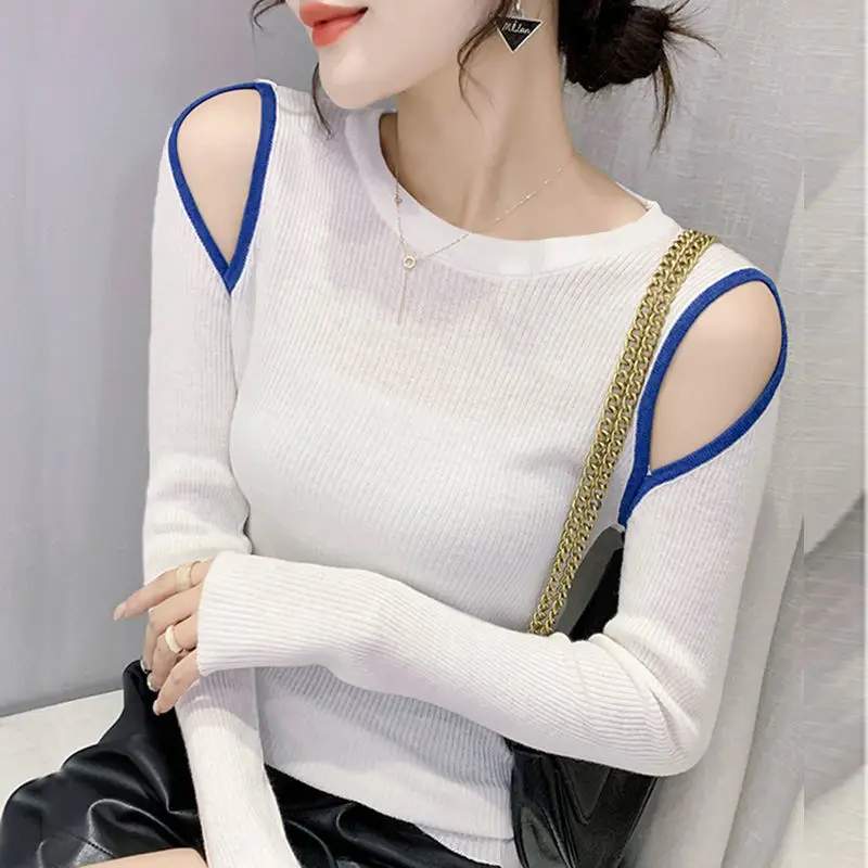 

White Korean Spring Winter Office Lady Vest Pullover Soft Sweater Women's Hollowed out Sweater Women Girl Pull Slim Top Cloth