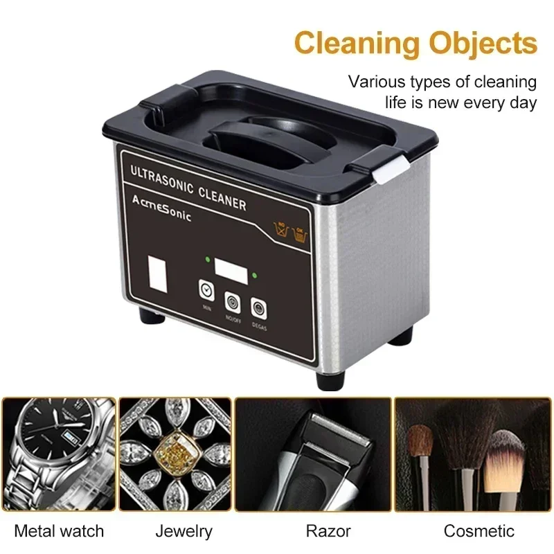 US 110V Portable Ultrasonic Cleaner, Stainless Steel Sonic Cleaning Machine for Jewelry, Eyeglasses, Dentures, Watches & Small Parts 4