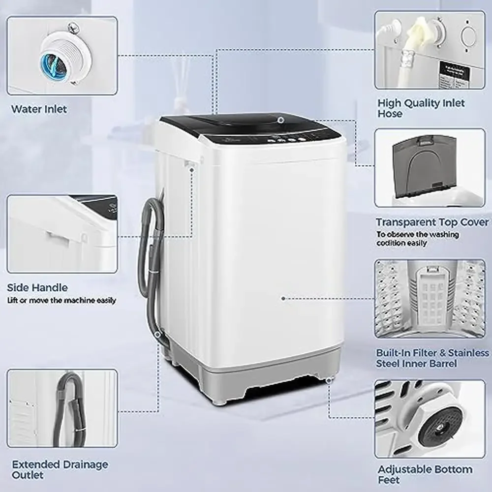 20Lbs Capacity Full-Automatic Portable Washer and Dryer Combo 2.8Cu.ft with Drain Pump Versatile Control Panel Turbo Wash 6