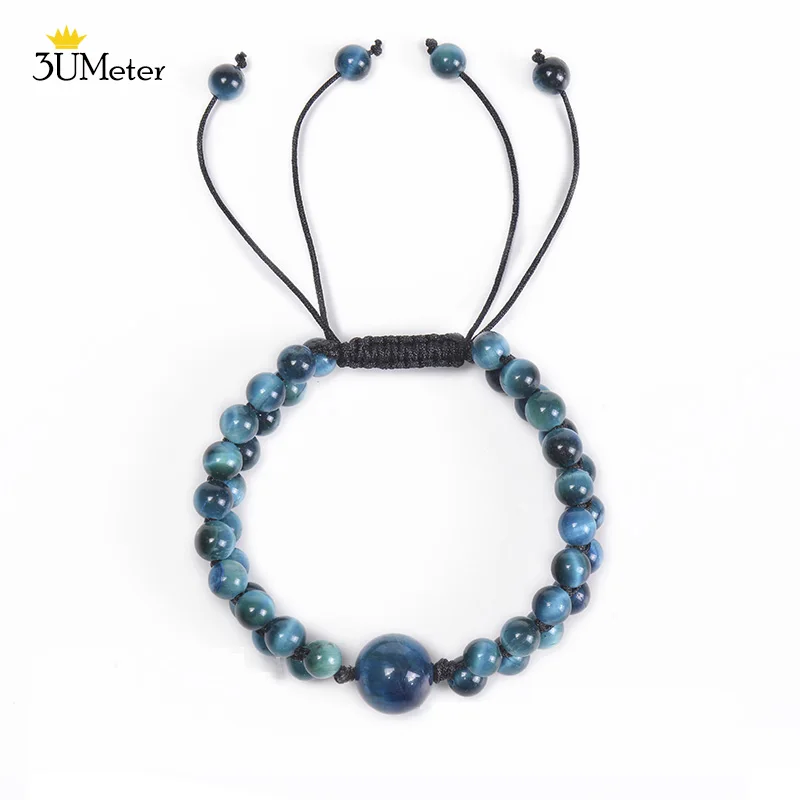 2022 New Fashion Blue Red Tiger Eyes Bracciale Regolabile In Pietra Lavica Naturale Bracciale Con Perline Doppia Fila Guarigione Yoga Braccialetto Gio