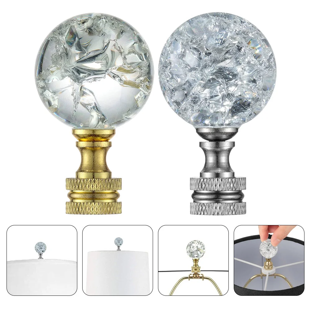 

2 Pcs Decorative Lamp Holder Finial Replacement Floor Solid Desk Ball Glass Metal Knob Lamps