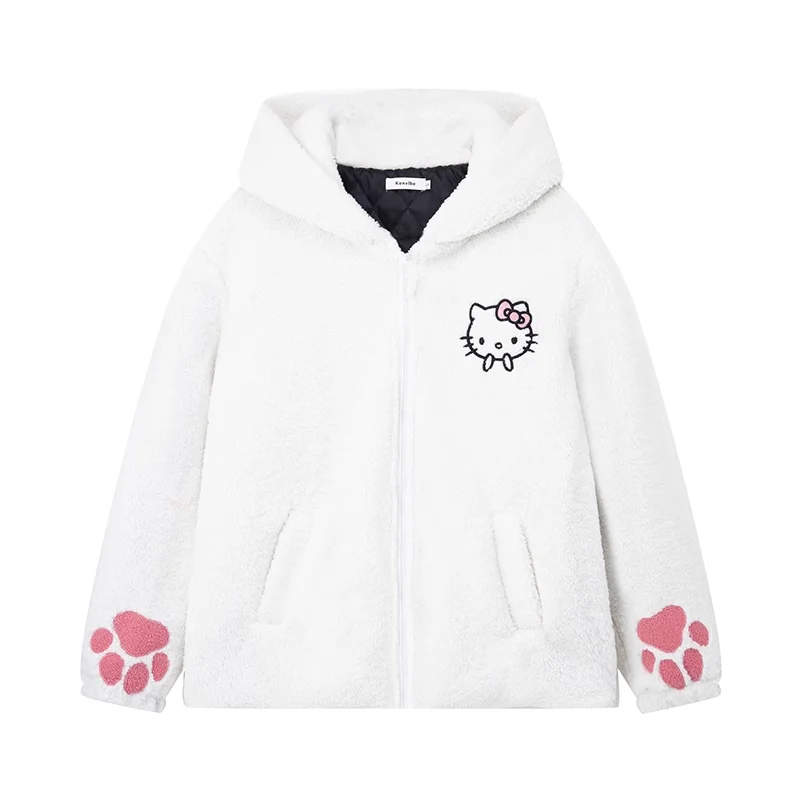 

Kawaii Sanrio, Hello Kitty мультфильм сладкая девочка зимнее пальто из овечьей шерсти свободная шапка теплая парная кошачья Когтеточка хлопковое пальто теплые игрушки подарки