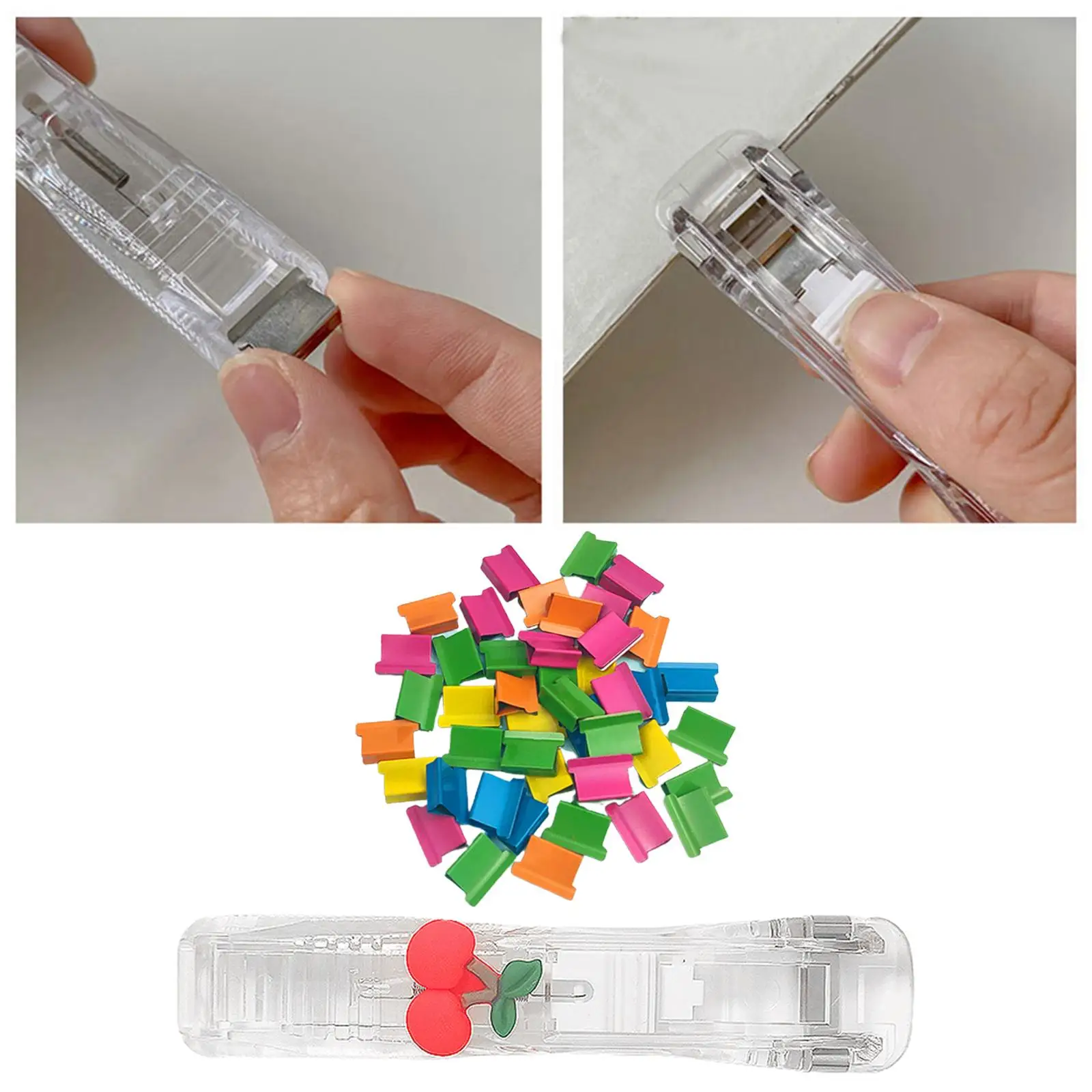 다목적 푸시 스테이플러 미니 데스크 스테이플러 사무실 학교 가정에서 문서 바인딩을 위한 재사용 가능한 고정 클립