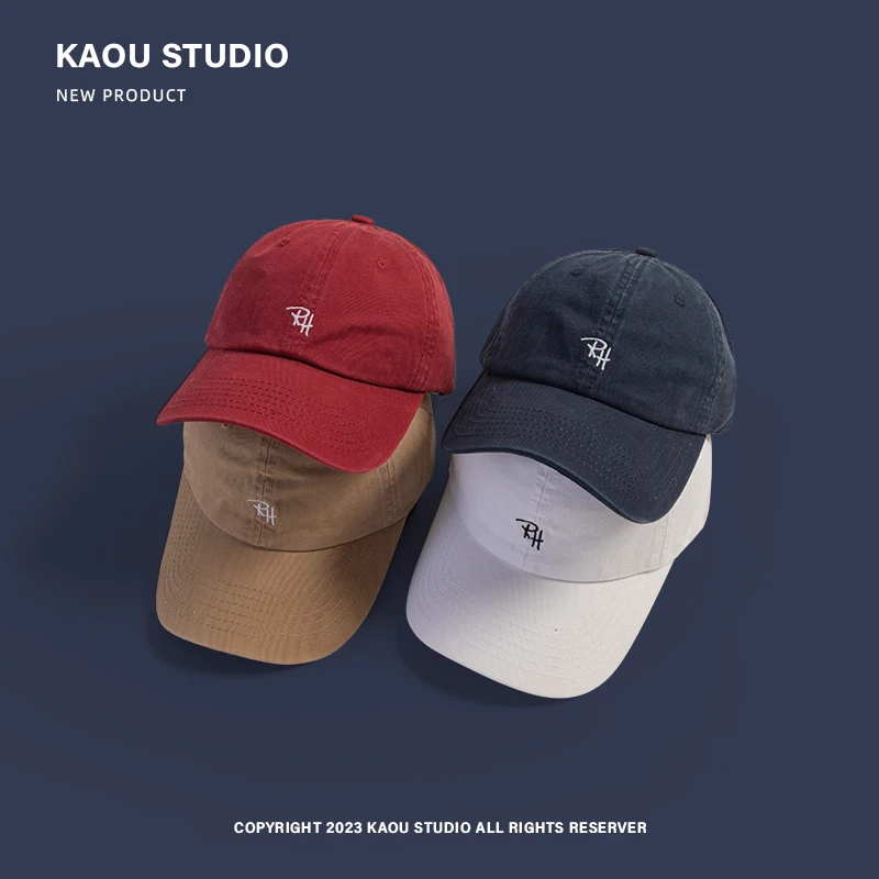 Embroidered Hat Women's Face-Looking Little Korean Style Versatile Soft Peaked Cap Retro Navy Blue Trendy Men's Baseball Cap 2