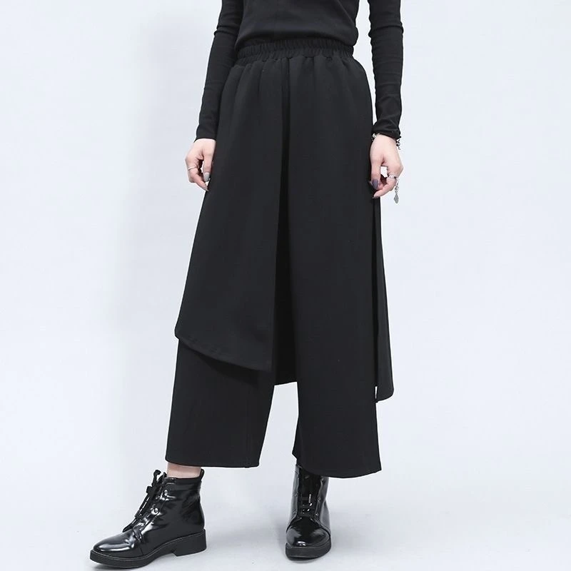 Autumn irregular loose wide-leg pants asymmetric nine-point pants skirt 509
