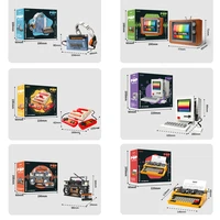 DIY Retro Electrical Appliances Furniture TV Computer Tape Walkman Game Consoles Radio Building Blocks Model Bricks Sets Toys 5